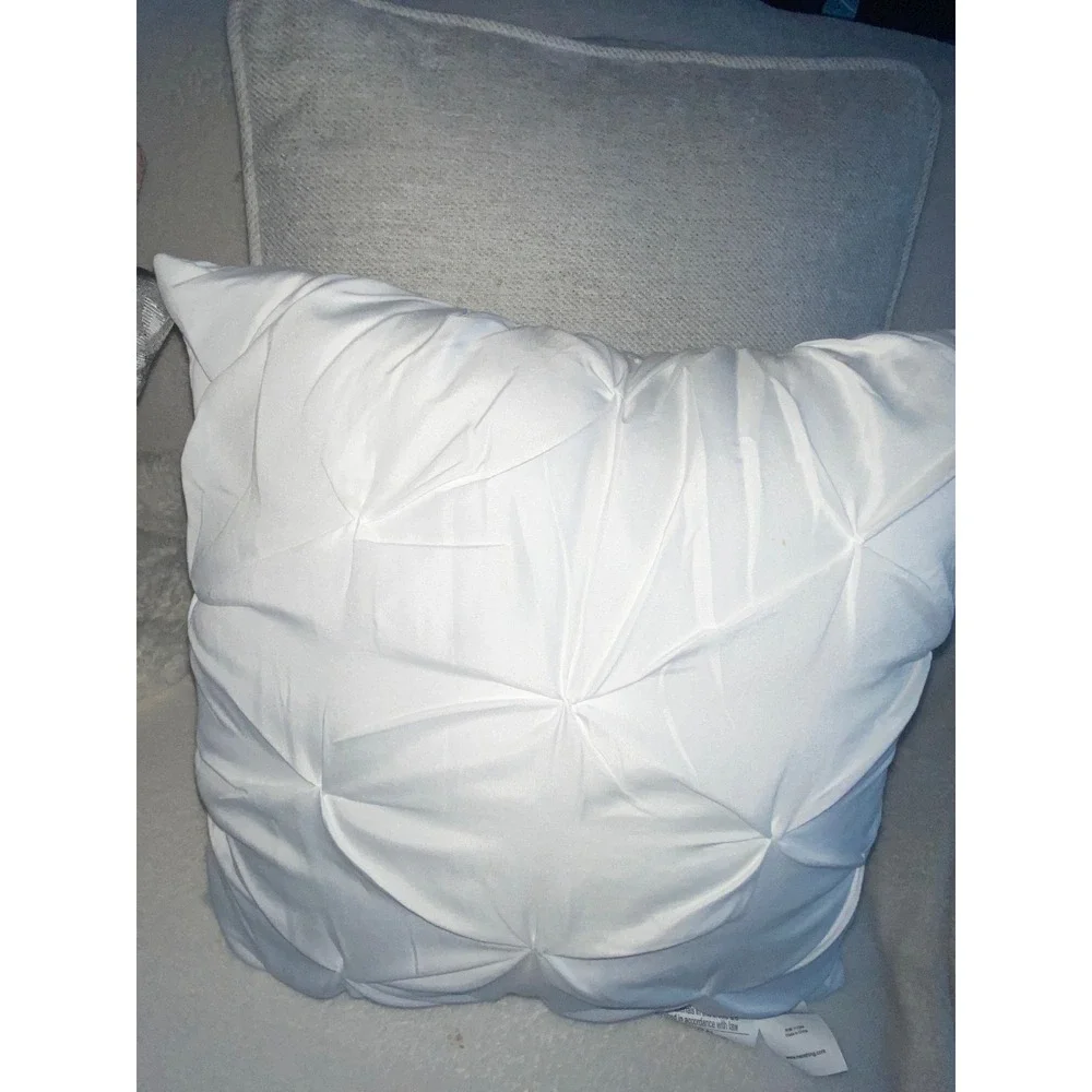Nanshing America White Pintuck Pleated Square Decorative Throw Pillow 16x16
